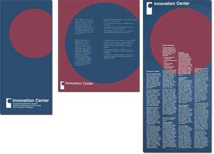 Brochure for the Innovation Center at The University of Michigan 4X9 inches unfolds to 8x18 inches 