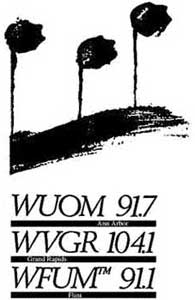 Logo for public radio stations at The University of Michigan with and music and talk 