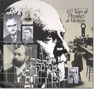 Photomontage of copied images and line art and duotones for Physiology centennial celebration