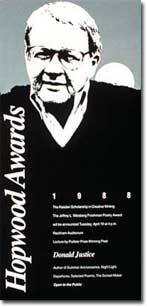 Poster for reading by  Donal Justice at UM Hopwood Awards